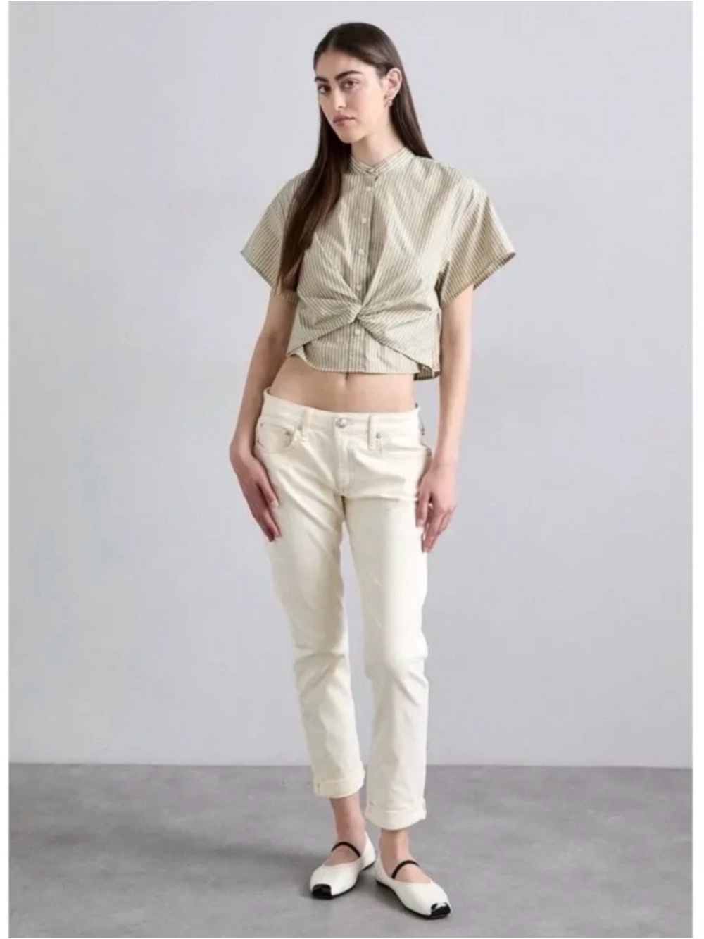 rag & bone Dre Low-Rise Slim Boyfriend Jeans in Cream
